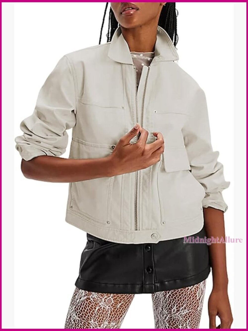 Faux Leather Jacket with Lapel Collar, Long Sleeve, Zip Up, Casual Fall
